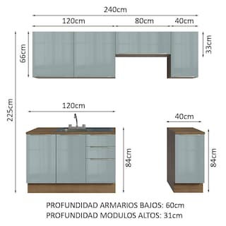 Foto 3 | Cocina Integral Madesa Lux 240cm con Accesorios - Marrón/Gris