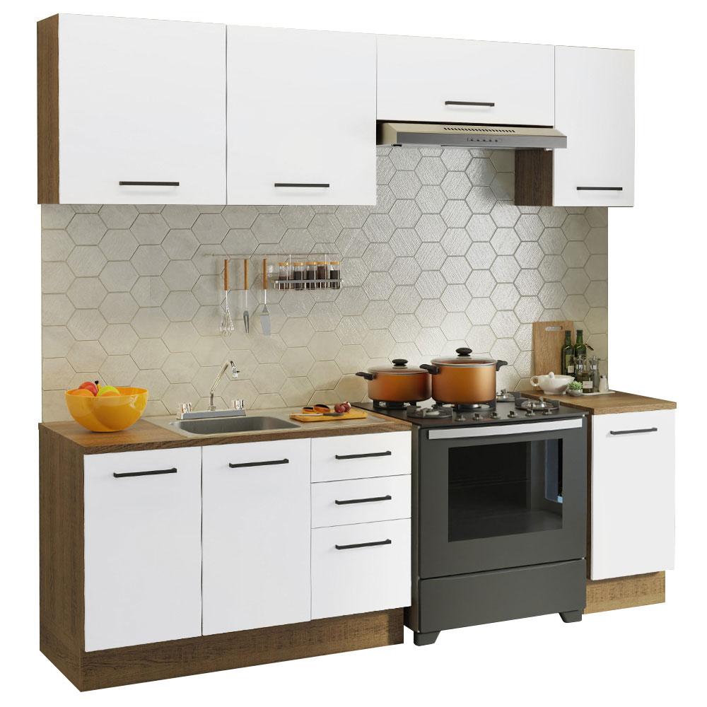 Cocina Integral Agata Marrón/Blanco con Accesorios y Tarja Incluida 240 x 60cm