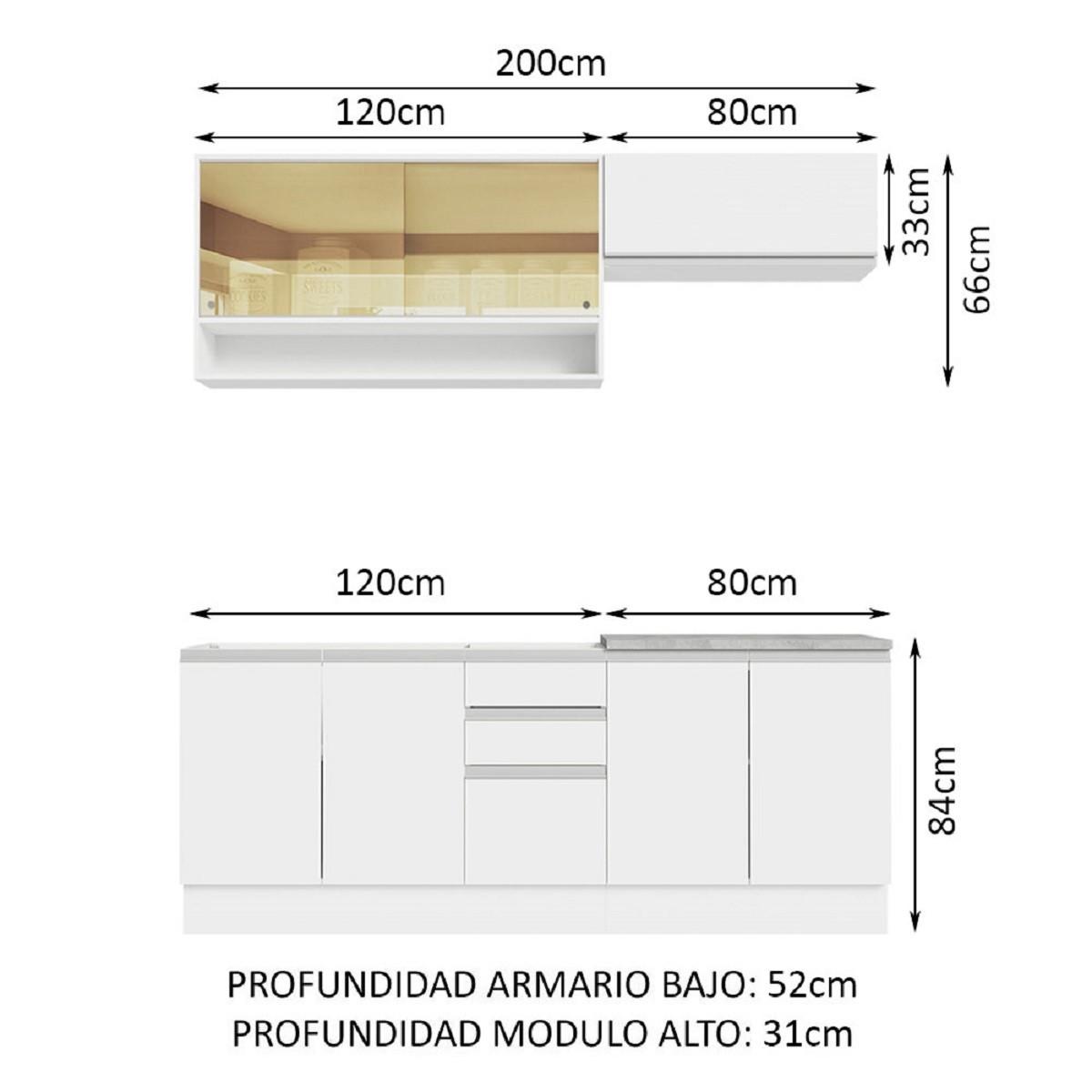 Foto 4 pulgar | Cocina Integral Madesa Glamy Sin Mesón de Acero 200 Cm