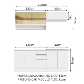 Foto 3 | Cocina Integral Madesa Glamy Sin Mesón de Acero 200 Cm
