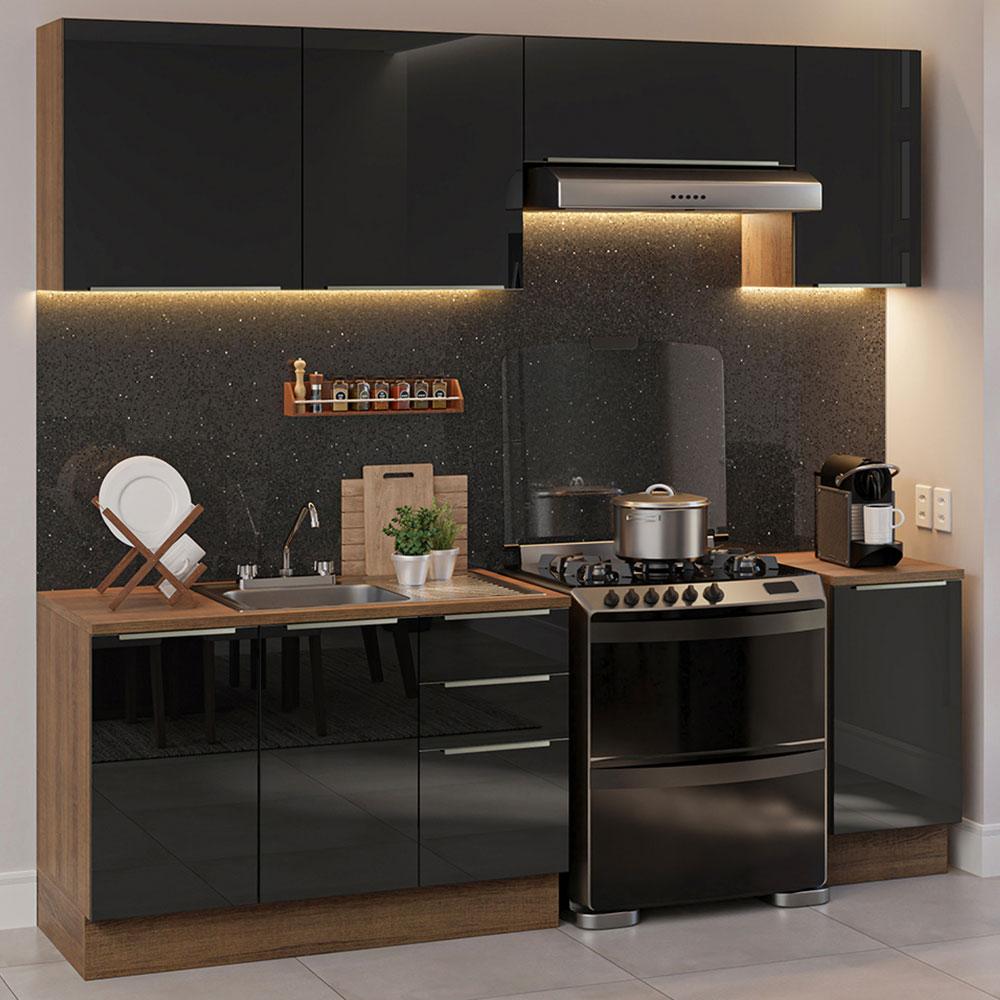 Foto 3 pulgar | Cocina Integral 240cm Lux Marrón/Negro con Accesorios Incluidos