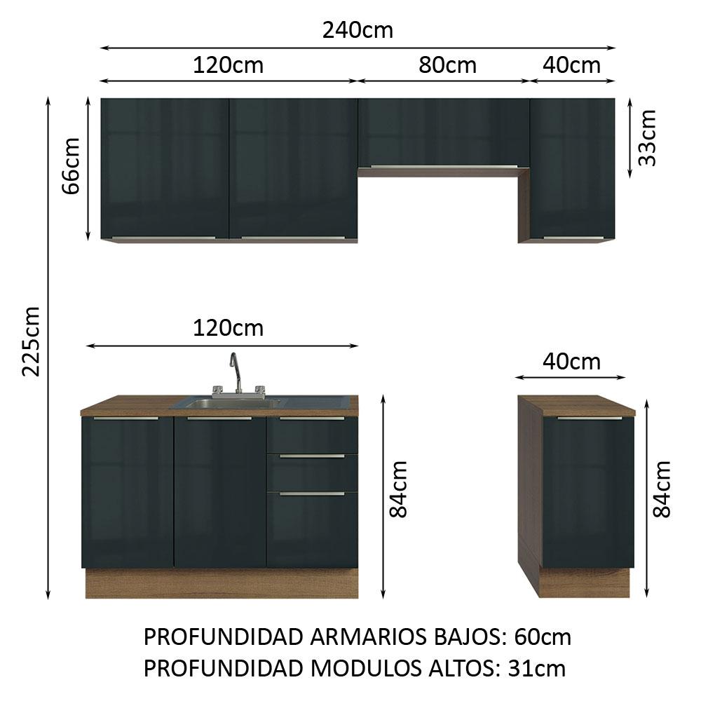 Foto 4 pulgar | Cocina Integral 240cm Lux Marrón/Negro con Accesorios Incluidos