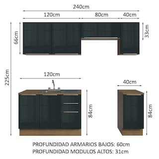 Foto 3 | Cocina Integral 240cm Lux Marrón/Negro con Accesorios Incluidos