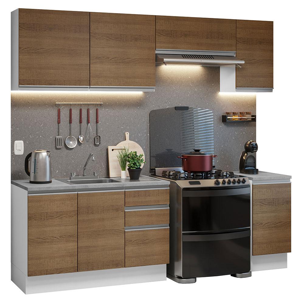 Cocina Integral Glamy Blanco/Marrón 240cm con Accesorios y Tarja Incluida