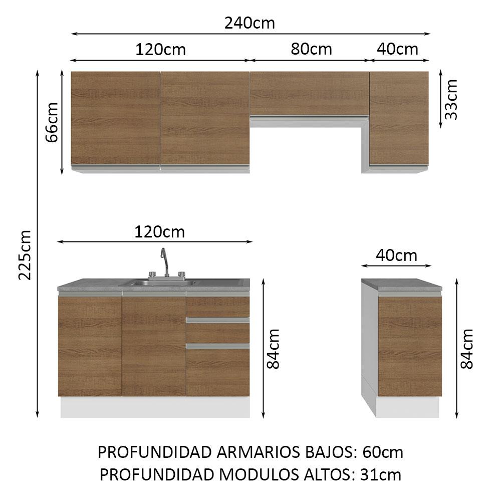 Foto 4 pulgar | Cocina Integral Glamy Blanco/Marrón 240cm con Accesorios y Tarja Incluida