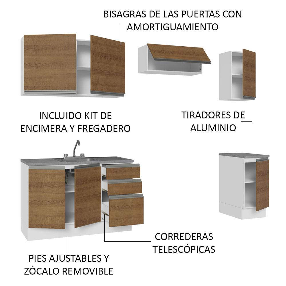 Foto 5 pulgar | Cocina Integral Glamy Blanco/Marrón 240cm con Accesorios y Tarja Incluida