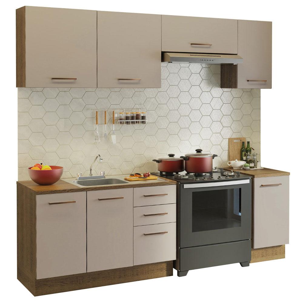 Cocina Integral Con Accesorios 240 X 60cm Ágata Marrón/Crema