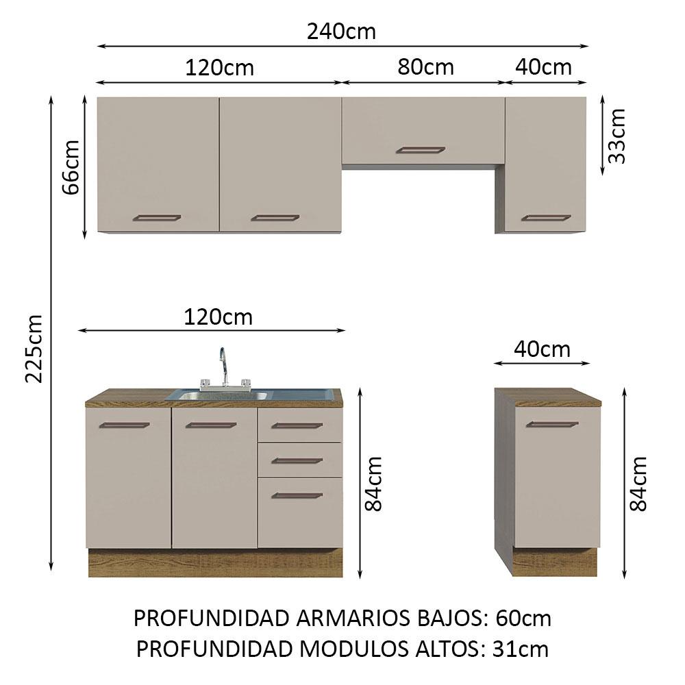 Foto 4 pulgar | Cocina Integral Con Accesorios 240 X 60cm Ágata Marrón/Crema