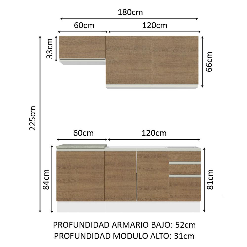 Foto 5 pulgar | Cocina Integral Con Fregadero 180cm Glamy Madesa 13 Blanco/Marrón