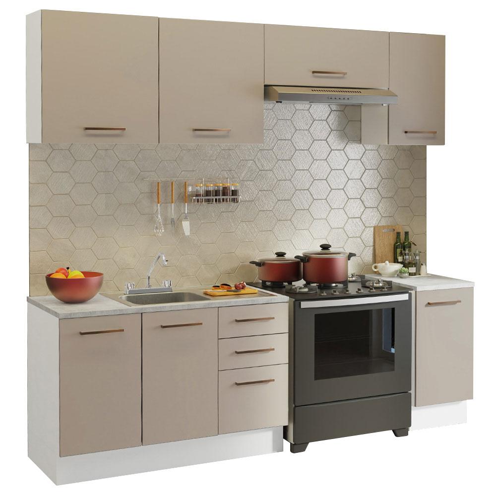 Cocina Integral con Accesorios 240 X 60 cm Ágata Blanco/Crema