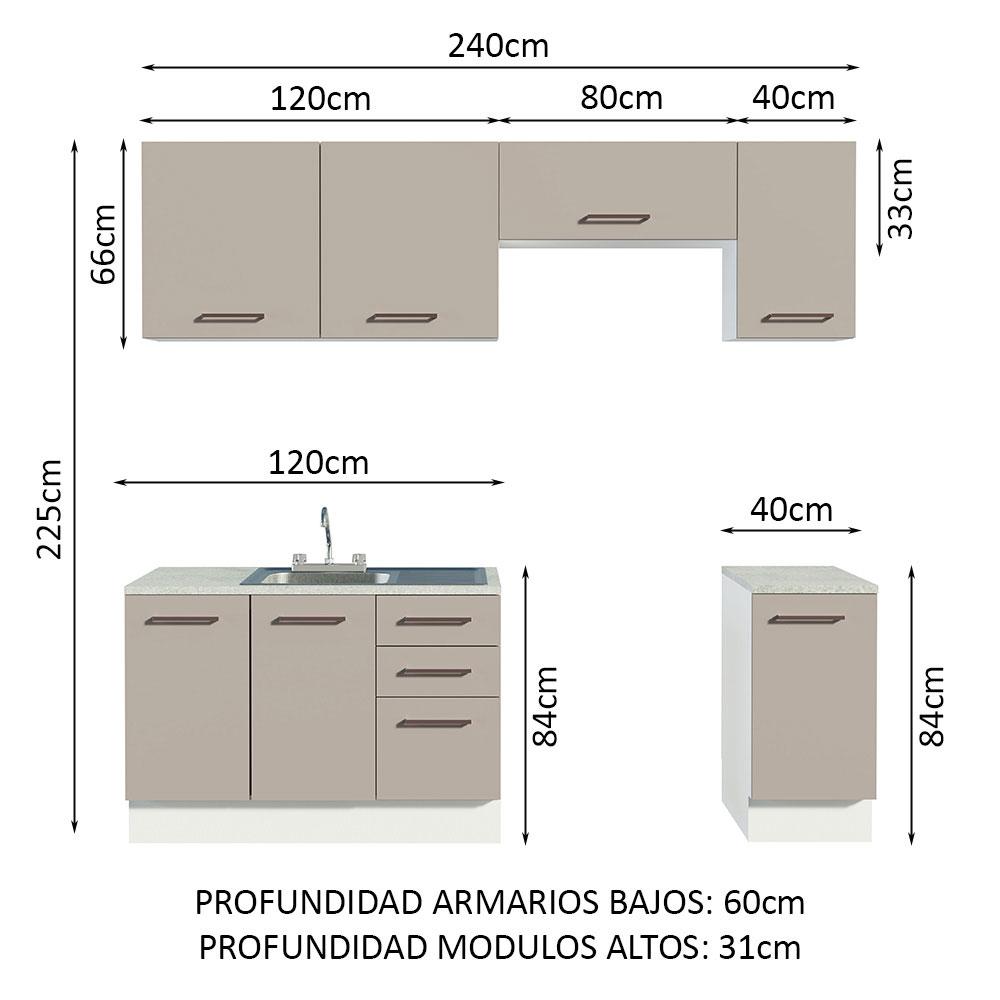 Foto 4 pulgar | Cocina Integral con Accesorios 240 X 60 cm Ágata Blanco/Crema