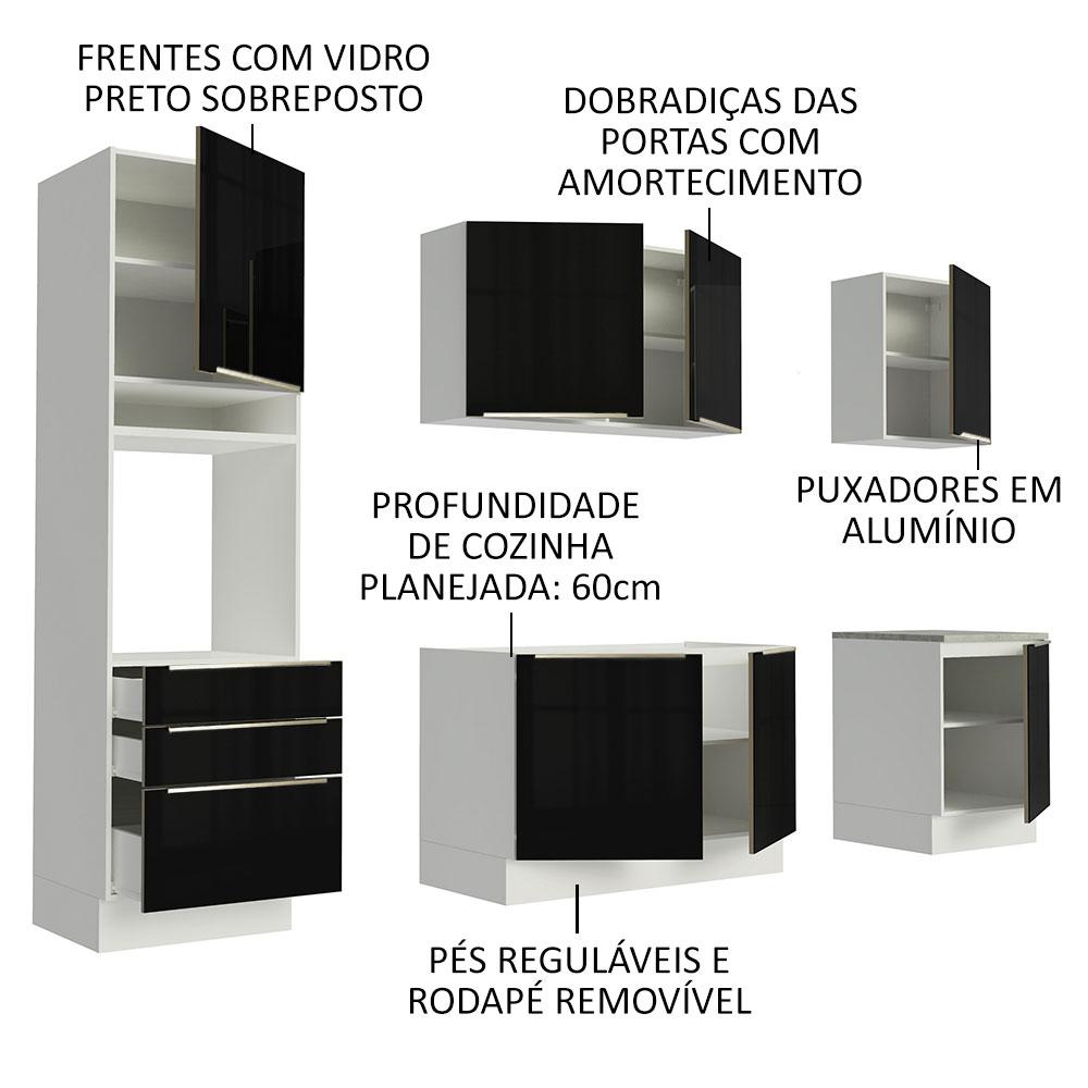 Foto 4 | Gabinete de Cocina Integral Completa Madesa  240 cm Lux Blanco/Negro 03