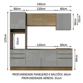 Foto 3 | Gabinete de Cocina Integral Completa Madesa 240 Cm Lux Rústico/gris 02