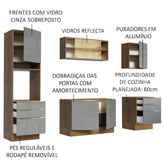 Foto 4 | Gabinete de Cocina Integral Completa Madesa 240 Cm Lux Rústico/gris 02