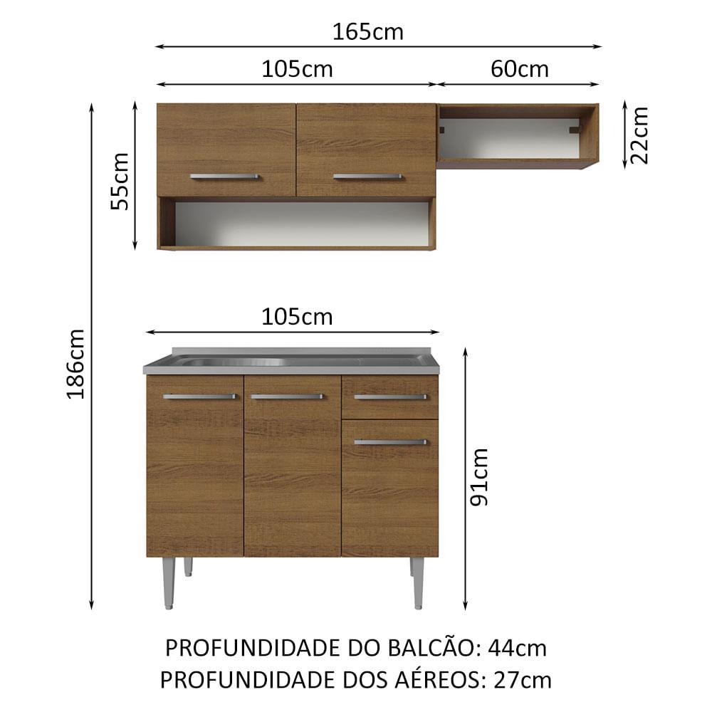 Foto 4 pulgar | Cocina Integral Modular 165cm Con Tarja Mm Emilly Madesa 09 Mm