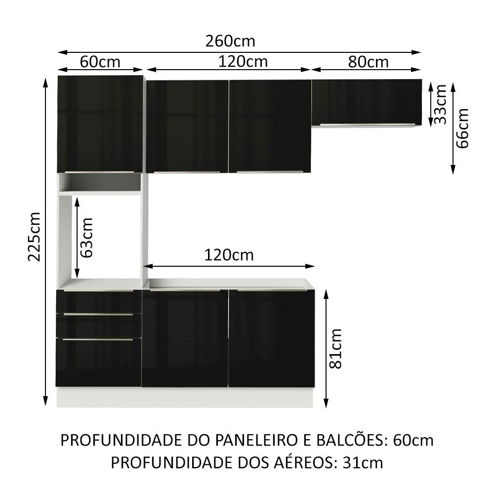 Foto 4 pulgar | Madesa Gabinete De Cocina Integral Completa 260 Cm Lux Blanco/negro 03