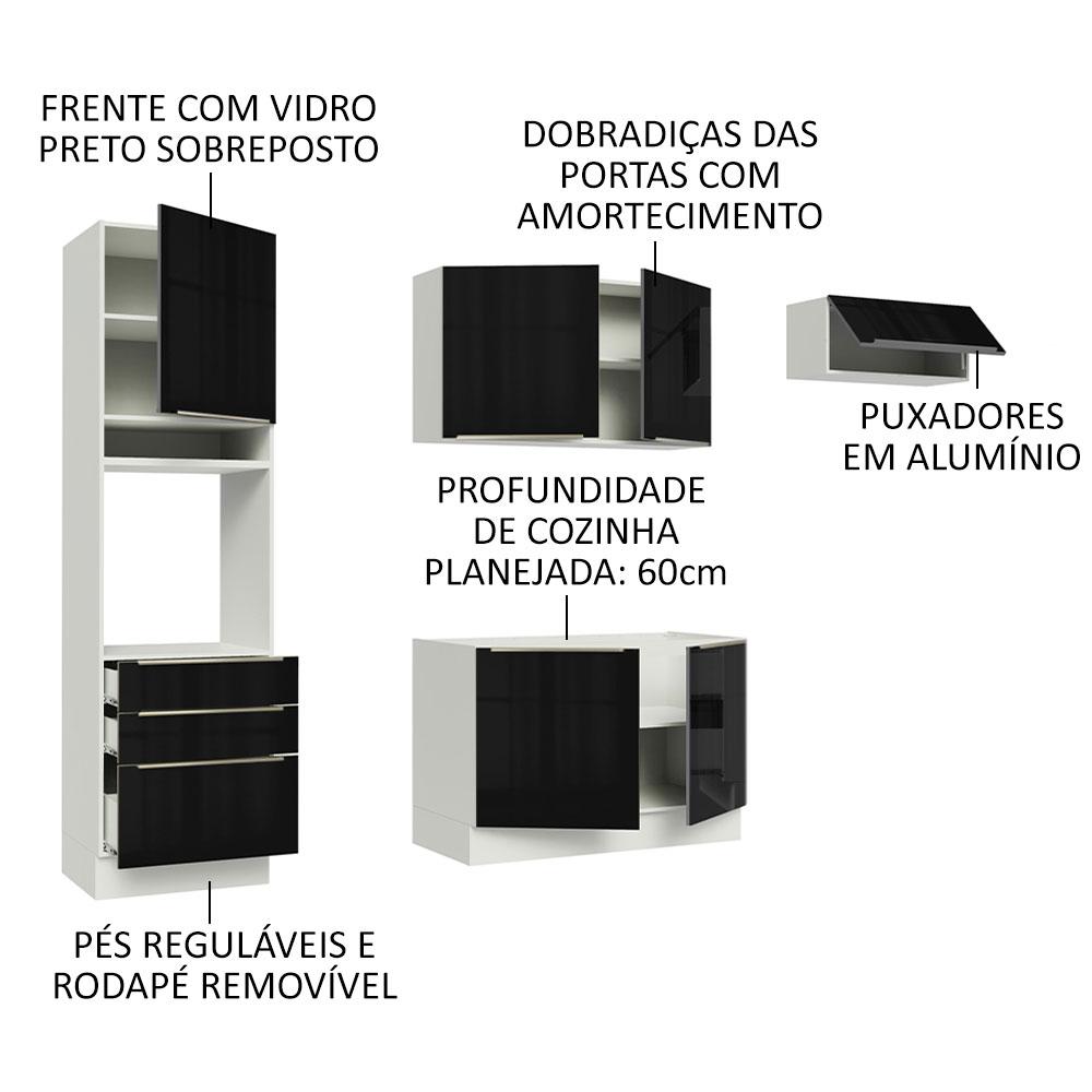 Foto 5 pulgar | Madesa Gabinete De Cocina Integral Completa 260 Cm Lux Blanco/negro 03