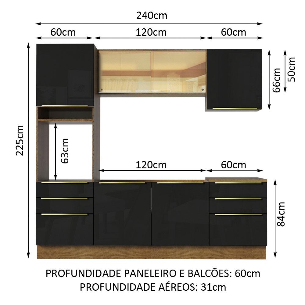 Foto 4 pulgar | Madesa Gabinete De Cocina Integral Completa 240 Cm Lux Rústico/negro 02