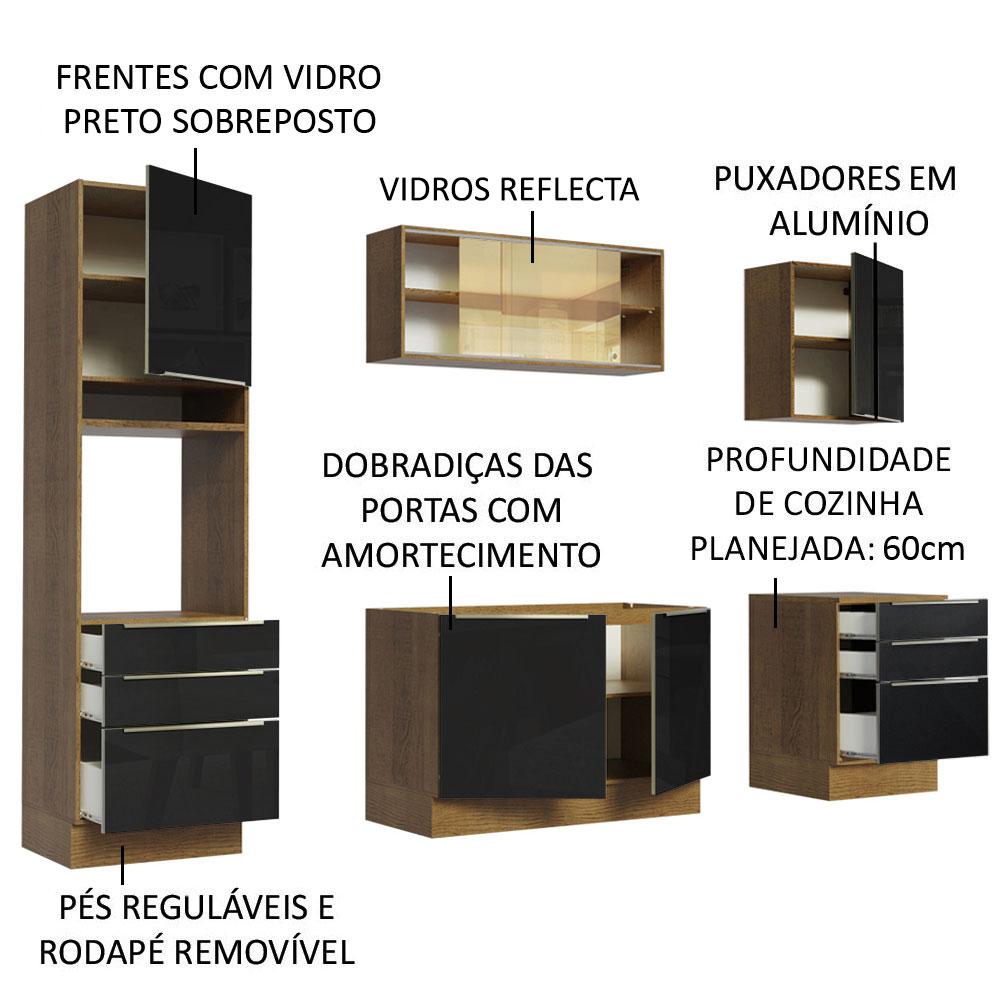 Foto 5 pulgar | Madesa Gabinete De Cocina Integral Completa 240 Cm Lux Rústico/negro 02