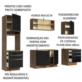 Foto 4 | Madesa Gabinete De Cocina Integral Completa 240 Cm Lux Rústico/negro 02