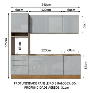 Foto 3 | Gabinete De Cocina Integral Completa Madesa 240 Cm Lux Rústico/gris 03