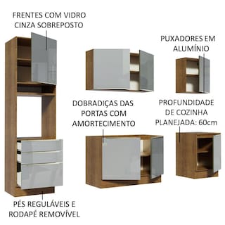 Foto 4 | Gabinete De Cocina Integral Completa Madesa 240 Cm Lux Rústico/gris 03