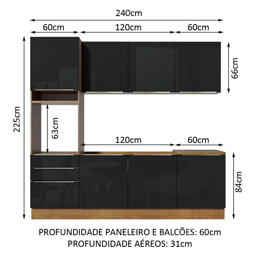 Foto 4 pulgar | Madesa Gabinete De Cocina Integral Completa 240 Cm Lux Rústico/negro 03