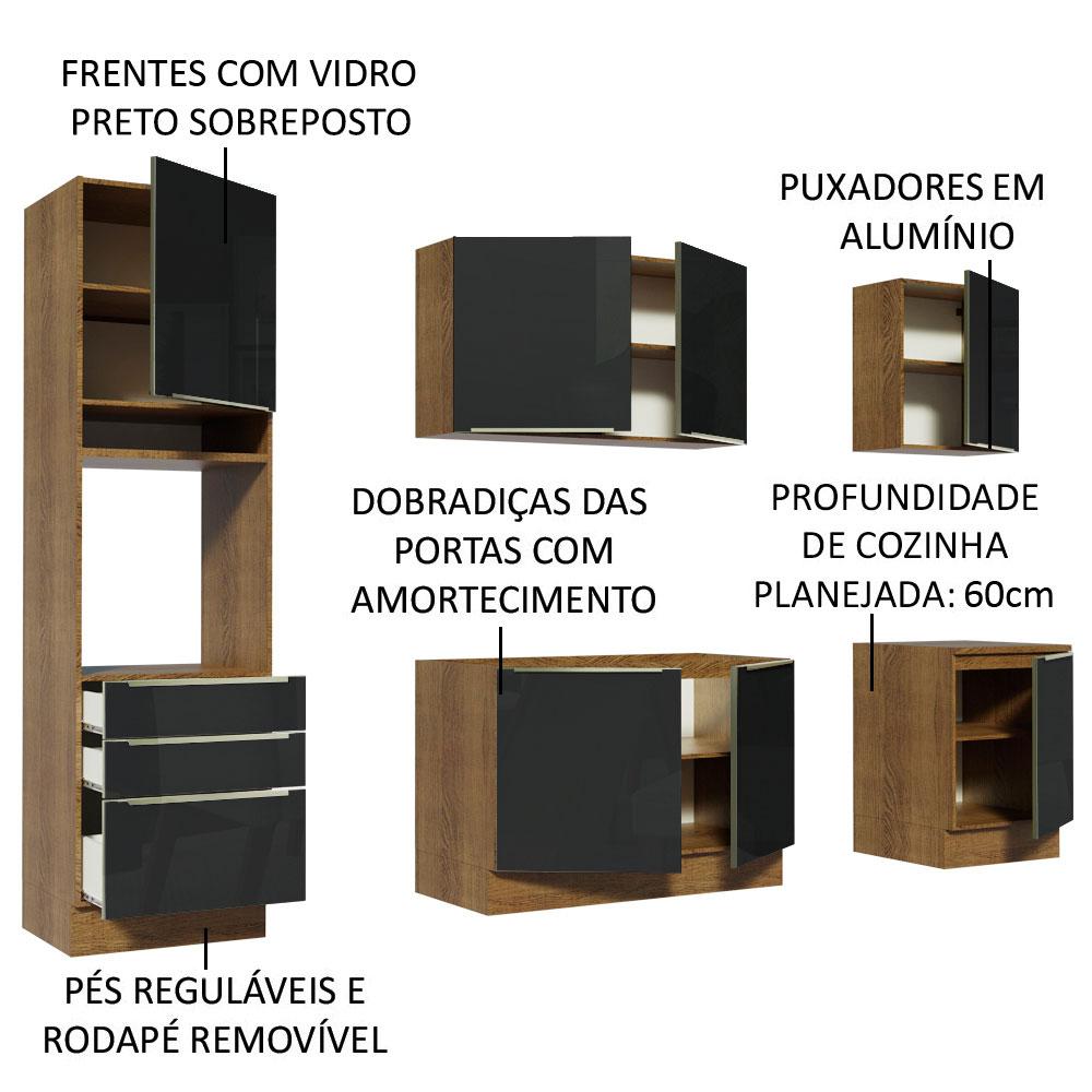 Foto 5 pulgar | Madesa Gabinete De Cocina Integral Completa 240 Cm Lux Rústico/negro 03