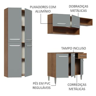 Foto 4 | Madesa Gabinete De Cocina Integral 229 Cm Emilly Fit Rústico/gris