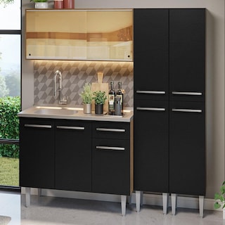 Foto 1 | Madesa Gabinete De Cocina Integral Compacta 169 Cm Con Fregadero Emilly Rustic/negro 12