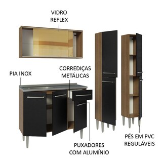 Foto 4 | Madesa Gabinete De Cocina Integral Compacta 169 Cm Con Fregadero Emilly Rustic/negro 12