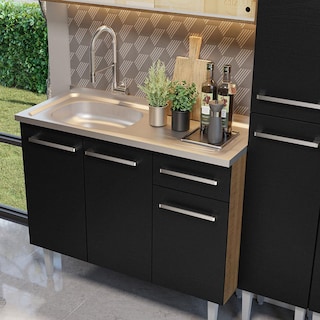 Foto 6 | Madesa Gabinete De Cocina Integral Compacta 169 Cm Con Fregadero Emilly Rustic/negro 12