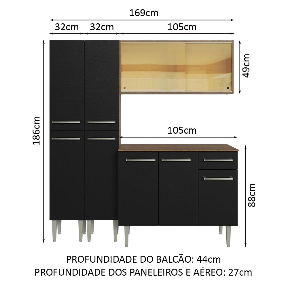 Foto 4 pulgar | Madesa Gabinete De Cocina Integral Compacta 169 Cm Emilly Rústico/negro 09