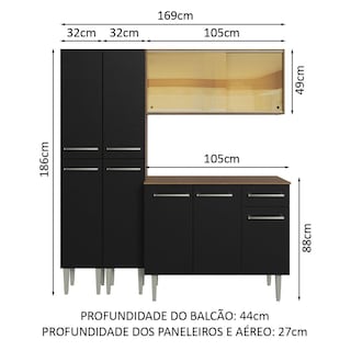 Foto 3 | Madesa Gabinete De Cocina Integral Compacta 169 Cm Emilly Rústico/negro 09