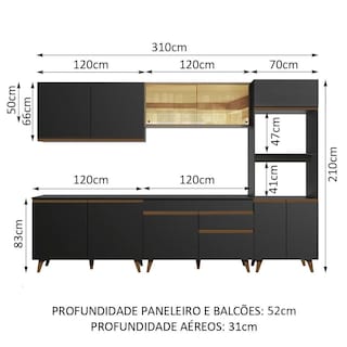 Foto 3 | Madesa Gabinete De Cocina Integral 310 Cm Reims Negro/rústico 01