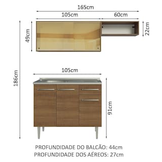 Foto 3 | Madesa Gabinete De Cocina Integral Compacta 165 Cm Con Fregadero Emilly Rustic 06