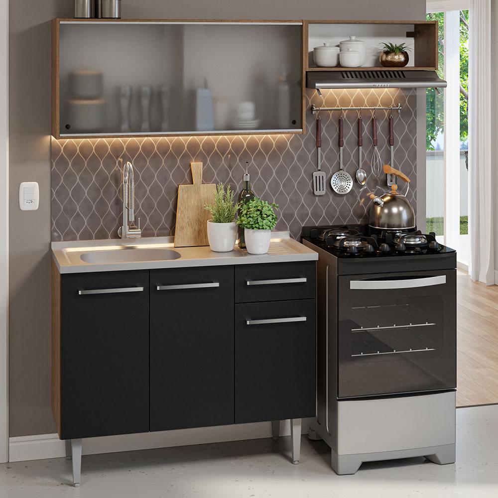 Foto 2 pulgar | Madesa Gabinete De Cocina Integral Compacta 165 Cm Con Fregadero Emilly Rustic/negro 05