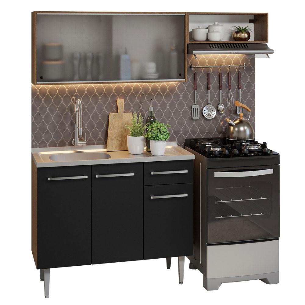 Foto 3 pulgar | Madesa Gabinete De Cocina Integral Compacta 165 Cm Con Fregadero Emilly Rustic/negro 05