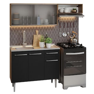 Foto 2 | Madesa Gabinete De Cocina Integral Compacta 165 Cm Con Fregadero Emilly Rustic/negro 05