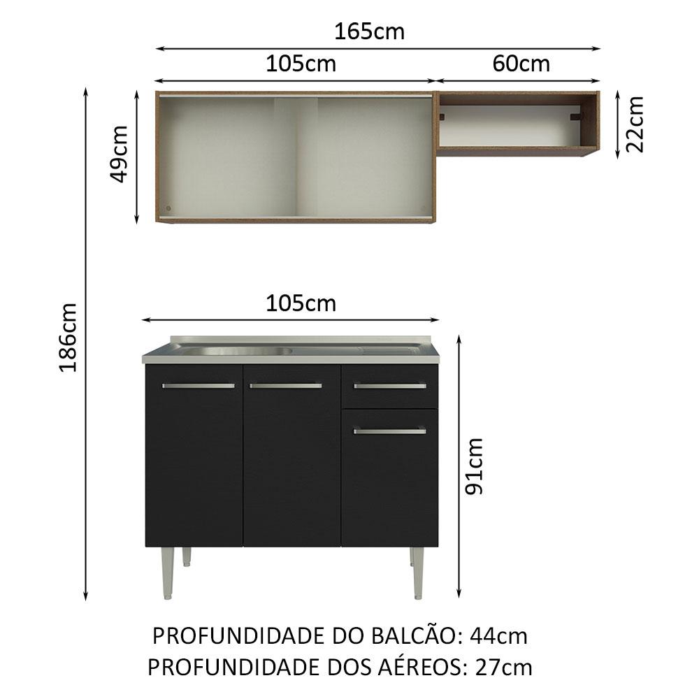 Foto 4 pulgar | Madesa Gabinete De Cocina Integral Compacta 165 Cm Con Fregadero Emilly Rustic/negro 05
