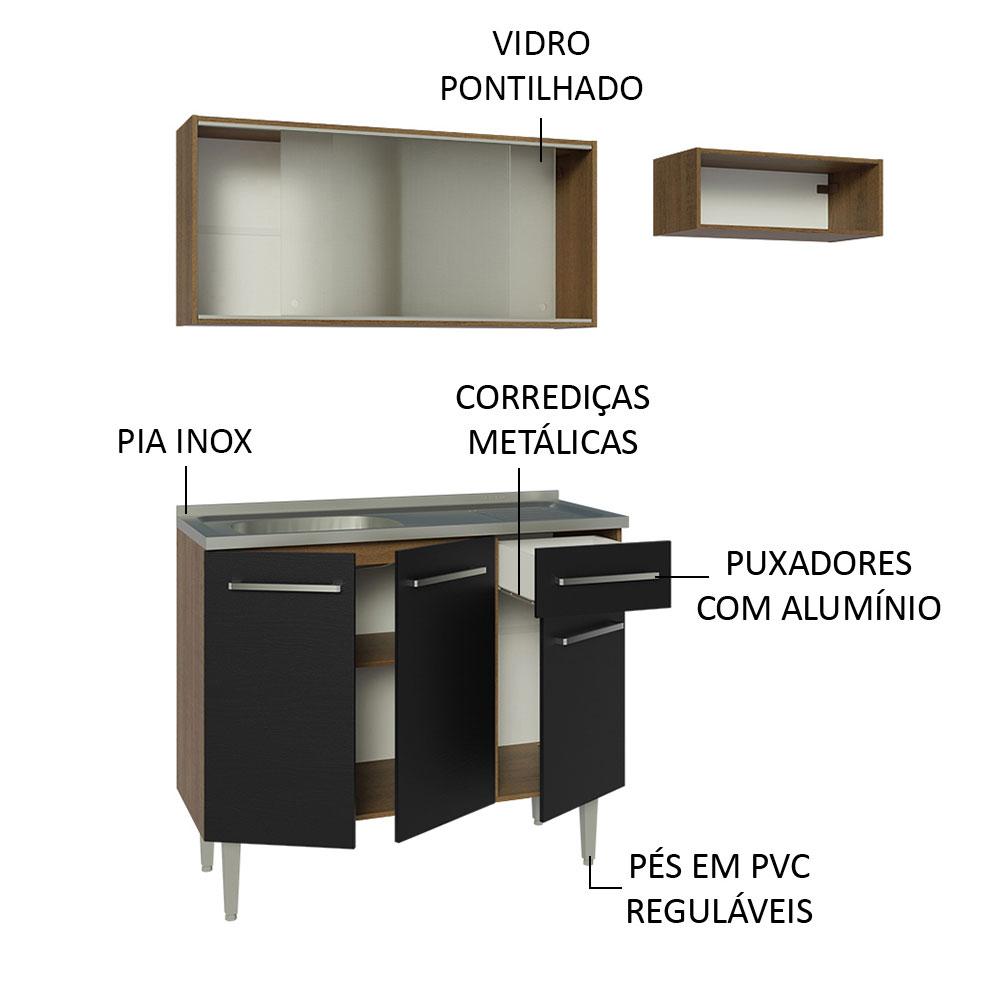 Foto 5 pulgar | Madesa Gabinete De Cocina Integral Compacta 165 Cm Con Fregadero Emilly Rustic/negro 05