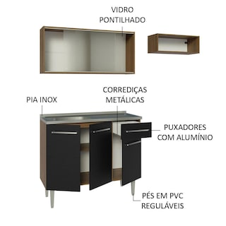 Foto 4 | Madesa Gabinete De Cocina Integral Compacta 165 Cm Con Fregadero Emilly Rustic/negro 05