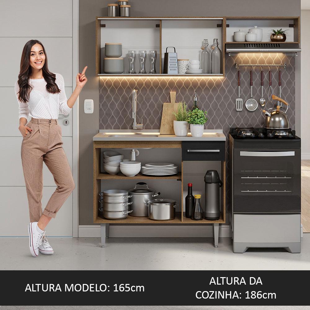 Foto 6 pulgar | Madesa Gabinete De Cocina Integral Compacta 165 Cm Con Fregadero Emilly Rustic/negro 05