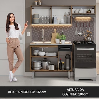 Foto 5 | Madesa Gabinete De Cocina Integral Compacta 165 Cm Con Fregadero Emilly Rustic/negro 05