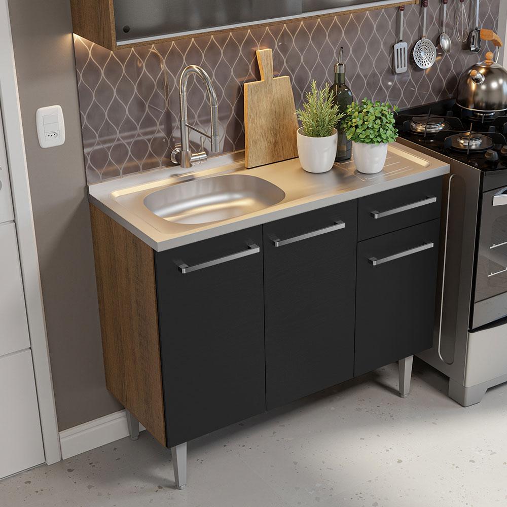 Foto 7 pulgar | Madesa Gabinete De Cocina Integral Compacta 165 Cm Con Fregadero Emilly Rustic/negro 05
