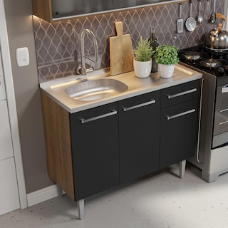Foto 6 | Madesa Gabinete De Cocina Integral Compacta 165 Cm Con Fregadero Emilly Rustic/negro 05
