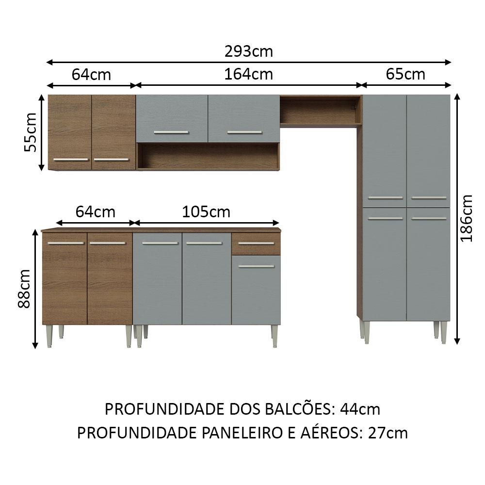 Foto 3 | Madesa Gabinete De Cocina Integral 293 Cm Emilly Rústico/gris 01