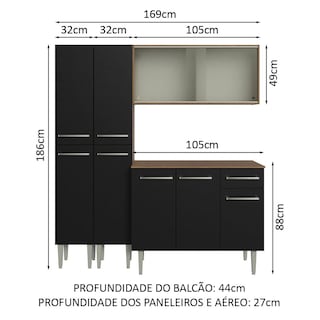 Foto 3 | Madesa Gabinete De Cocina Integral Compacta 169 Cm Emilly Rustic/negro 10