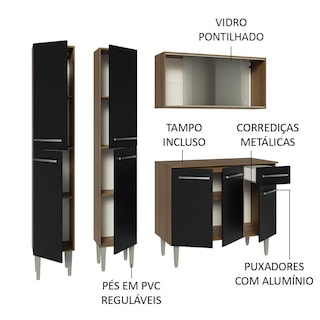 Foto 4 | Madesa Gabinete De Cocina Integral Compacta 169 Cm Emilly Rustic/negro 10