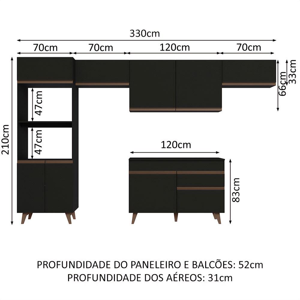 Foto 4 pulgar | Madesa Gabinete De Cocina Integral 330 Cm Reims Negro 01